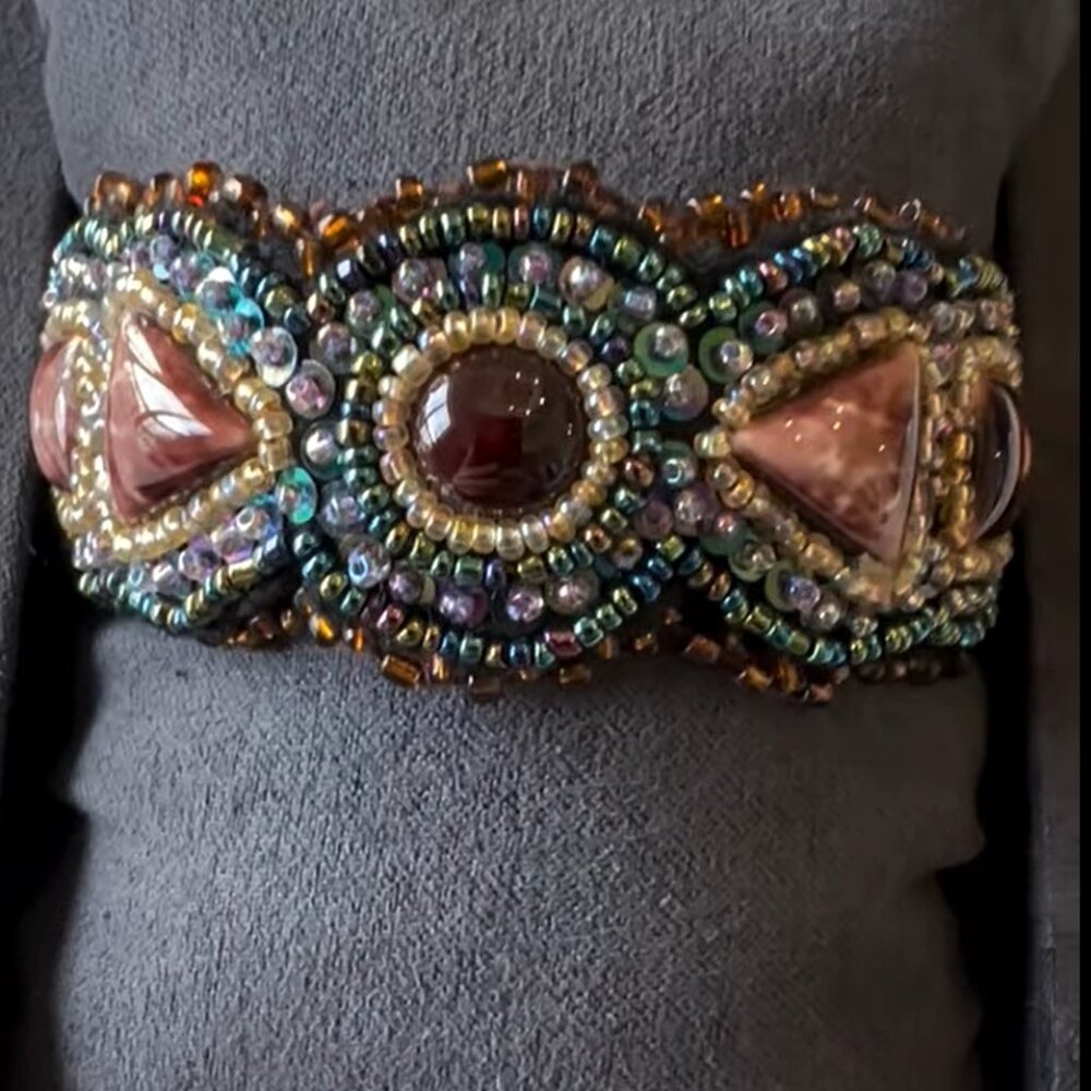 Ornate Beaded Bohemian Eclectic Cuff Bracelet